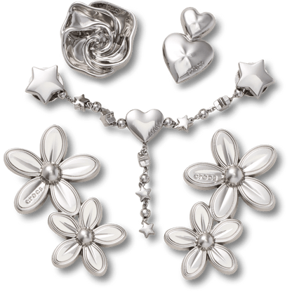 Silver Meta Floral 5 Pack Jibbitz™ charms - Crocs