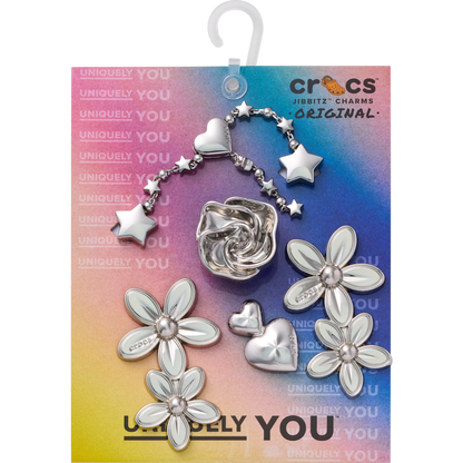 Silver Meta Floral 5 Pack Jibbitz™ charms - Crocs